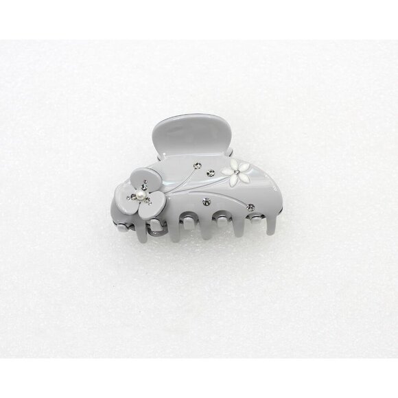 Art Deco Hair Claw Clips Crystal Pearl Cellulose Acetate Gray for Women main image 4